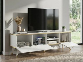 Stolik RTV CAROL 160 cm, biały/złoty
