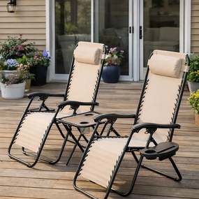 Zestaw 2 leżaków ogrodowych ze stolikiem Malibu TDC2503, kolor beżowy