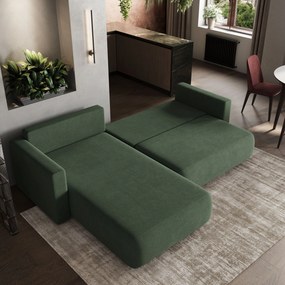 Masseno Narożnik TURIN z funkcją spania i pojemnikiem na pościel do Salonu, Rozkładana sofa - Zielony, SORO 72