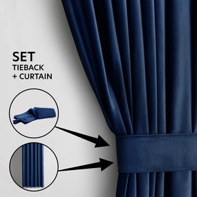 Ciemnoniebieska aksamitna zasłona częściowo zaciemniająca (dimout) 140x270 cm Eyelets – Restilo