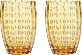 Szklanka Zafferano Perle Amber - dmuchane ustami kolorowe szkło, 32 cl, ręcznie robione - zestaw 2 kieliszków rzemieślniczych do wody lub koktajli