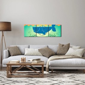 Obraz - Wesoły wieloryb w morzu (z zegarem) (90x30 cm)