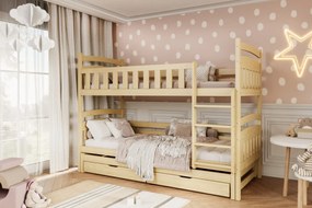 Łóżko piętrowe JULITA 160x80 sosna nielakierowana drewniane z szufladami KOCOT KIDS
