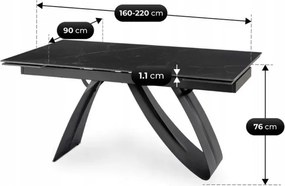 Zestaw Stół Rozkładany DEVON 160-220 cm Czarny Marmur/Czarny i 4 Krzesła LARISA Cappuccino