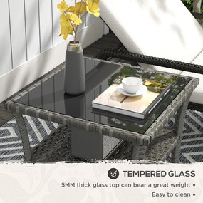 Outsunny Rattanowy stolik ogrodowy, 50 x 50 x 45 cm, odporność na warunki atmosferyczne, kwadratowy stolik z półką i szklaną płytą | Aosom PL