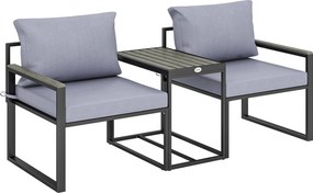 Outsunny 3-częściowy zestaw mebli balkonowych: 2 fotele ze stolikiem, zdejmowane poduszki na siedzisko i oparcie, oddychające pokrowce, szary | Aosom PL