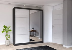 Szafa przesuwna MULTI z lustrem 203 cm czarny fronty połysk