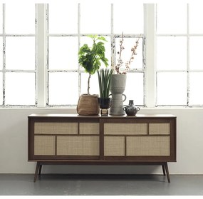Ciemnobrązowa niska komoda w dekorze dębu z drzwiami przesuwnymi 180x80 cm Barrali – Unique Furniture