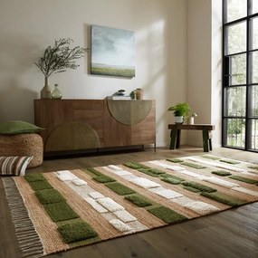 Zielono-naturalny dywan z mieszanki juty tkany ręcznie 120x170 cm Medina Blocks – Flair Rugs