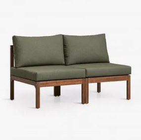Sofa Modułowy 2-częściowy Z Drewna Akacjowego Branson Intensywna Zieleń Oliwkowa – Ciemny Brąz Akacjowy - Sklum