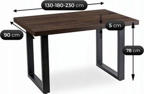 Stół Prostokątny Rozkładany TOMAS 130-230 cm Orzech/Czarny do Jadalni Loft