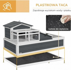 PawHut Domek dla żółwia, 2 poziomy, do użytku wewnętrznego i zewnętrznego, balkon, drewno jodłowe, szary | Aosom PL