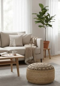 Okrągła pufa pleciona do salonu i przedpokoju R8-F30