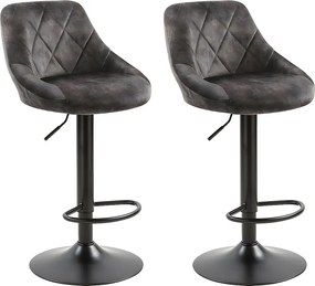 Zestaw 2 krzeseł barowych z regulacją wysokości - materiał i metal - antracyt - TRACER