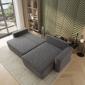 Masseno Narożnik BELARO z funkcją spania i pojemnikiem na pościel Narozniki L, Rozkładana sofa - Szary, BELLA 20