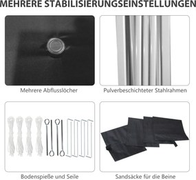 Outsunny Pawilon składany 2,97 x 2,97 m z bocznymi ścianami, namiot kempingowy z ochroną UV, namiot imprezowy z workiem na piasek, pawilon ogrodowy, namiot pop-up na taras, stal, czarny