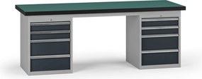 Stół warsztatowy G8, 2100 x 750 x 800 mm, 2x kontener, 8x szuflada, grafitowy