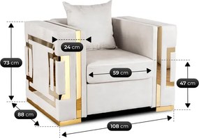 Fotel Wypoczynkowy PALLAZO 1S Kremowy/Złoty Welurowy Glamour