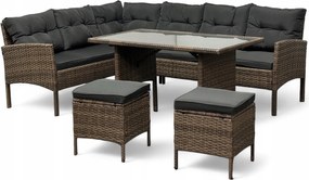 Duży zestaw mebli ogrodowych z narożnikiem Cuba 079 brąz jasny, poduszki szare