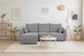 Nowoczesny narożnik lewostronny SELLMA w tkaninie RAVEN 7 szarej