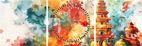 Obraz - Ilustracja akwarelowa (z zegarem) (90x30 cm)