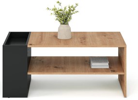 Prostokątna ława z dodatkowymi półkami dąb artisan/czarny 100/55/42 MURCIA
