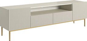Szafka RTV Nicole 200 cm z wnęką i szufladami - kaszmir / złote nóżki