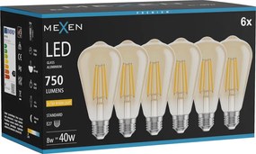Mexen Vintis 6x żarówka filament LED E27, ST64, 8W, Ciepła - 2200K, 750 lm, amber - L152-E27-0822-50x06