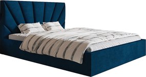 Emporius Aris łóżko tapicerowane 140x200 cm z aksamitną tkaniną - łóżko dwuosobowe 140x200 - pojemnik i stelaż, niebieski (Kronos 09)