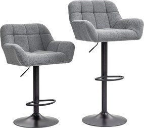 HOMCOM Hokery Barowe 2 w Zestawie w Stylu Retro Regulowane Flock Szary + Czarny