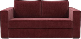 Kanapa 4-osobowa rozkładana z bordowej tkaniny szenilowej - Spanie na szerokich listwach 160 cm - Materac 14 cm LORETO