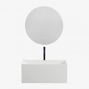 Zestaw Wiszących Mebli Łazienkowych Z Żywicy Zintegrowany Z Umywalką I Oświetleniem Led Nerine Biała - Sklum