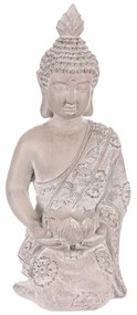 Dekoracja statuetka klęczący Budda, szara,poliresina, 25 x 24 x 57 cm