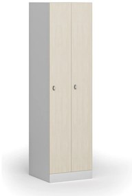 Szafka ubraniowa wąska, 2-drzwiowa, 1850 x 500 x 500 mm, demontaż, zamek obrotowy, drzwi laminowane, brzoza