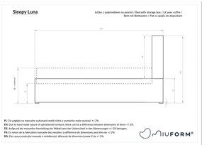 Beżowe tapicerowane łóżko jednoosobowe ze schowkiem i stelażem 90x200 cm Sleepy Luna – Miuform