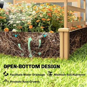 Outsunny Podwyższone grządki z kratką drewniana skrzynia na rośliny z 3 kratkami przegrodą i otwartym dnem 240 x 125 x 102 cm drewno naturalne | Aosom PL