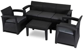 Zestaw mebli na taras Brandon - sofa, 2 fotele i stolik kawowy, czarny/ciemnoszary