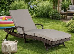 Leżanka ogrodowa z regulowanym oparciem Vibe, brązowy technorattan, szara poduszka