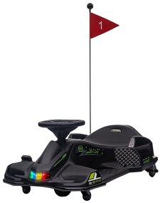 HOMCOM Elektryczny Gokart dla Dzieci, Koła z Ekoskóry, 3-8 km/h, ze Światłami i Muzyką, Czarny