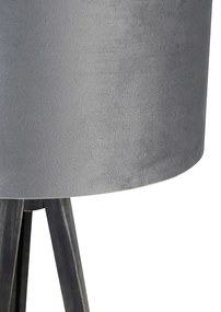 Lampa podłogowa statyw czarny z kloszem szary 50 cm - Tripod Classic Nowoczesny Oswietlenie wewnetrzne