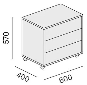 PLAN Szafka na kółkach, 3 szuflady White LAYERS, 600x400x575 mm, biały / szary