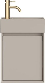 Wisząca szafka z umywalką do łazienki, umywalka z żywicy w kolorze beżowym mat i bateria – Beż mat – 40 x 25,5 x 57 cm – SOREL