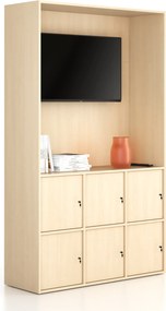 Szafka biurowa FRAME, 6x drzwi, z wnęką, 1299 x 450 x 2162 mm, zamek cylindryczny, brzoza