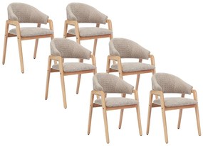 Zestaw 6 krzeseł z podłokietnikami z bukli i drewna kauczukowego - Taupe i naturalny - SOLUNA