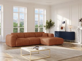 Duża kanapa narożna prawostronna typu express w sztruksie w kolorze terakoty - Materac 13 cm memory foam POGNI