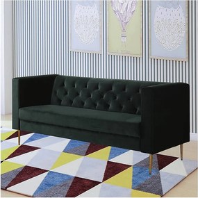 Kanapa nierozkładana "Bruce" z weluru - 196 x 76 x 82 cm - 3 miejsca - Ciemnozielona