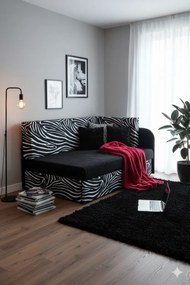 Czarno-biały tapczan kubuś z motywem zebry K7-N31