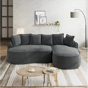 Canapé d'angle droit modulable en tissu chenille gris, 3 places, avec 112cm méridienne, 252x164x67cm