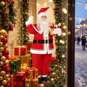 HOMCOM Życiowej wielkości śpiewający Mikołaj 150 cm, animowana figurka muzyczna z obracającą się głową, machającą dłonią i prezentem | Aosom PL