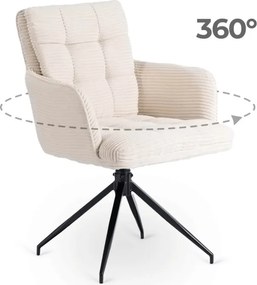 Krzesło Tapicerowane Obrotowe do Salonu AKITA Kremowe Sztruksowe Nowoczesne
